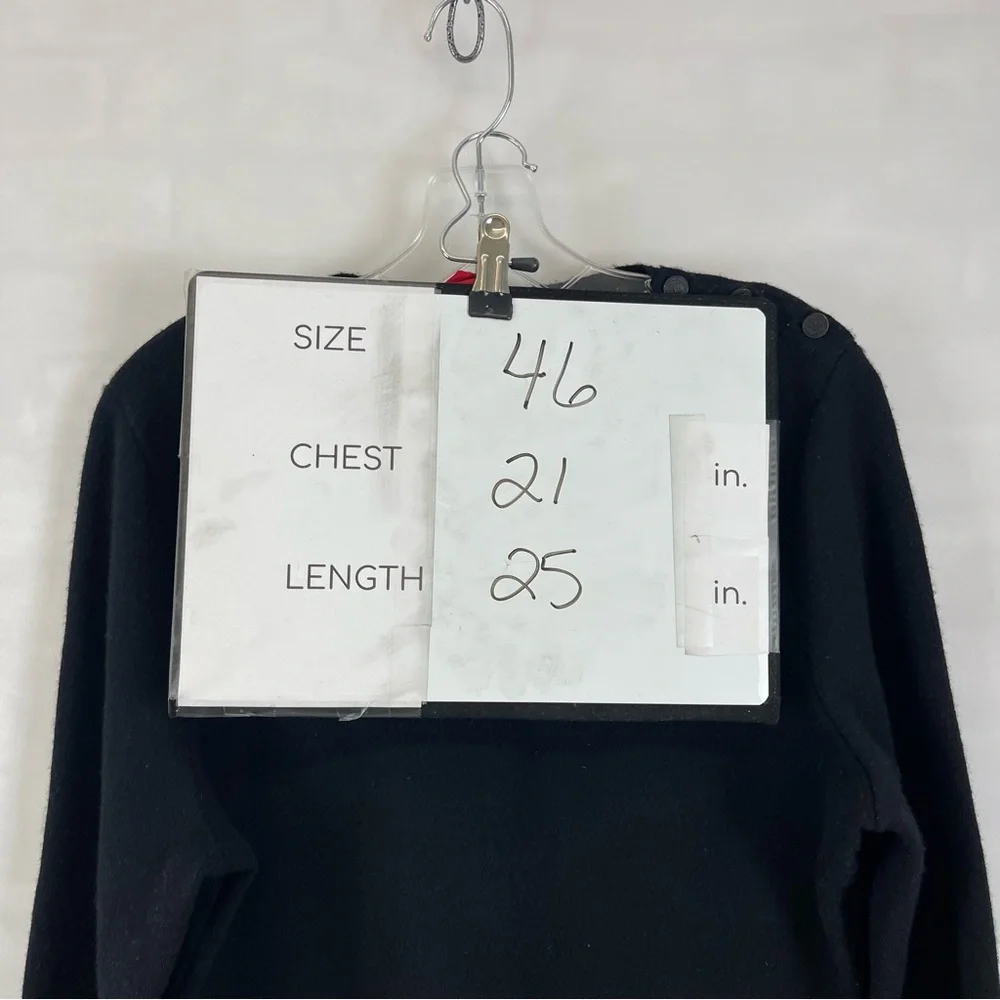 CHANEL Black Wool Sweater CC Button Pom Pom Bobble‎ Embellished Size 46 Vintage